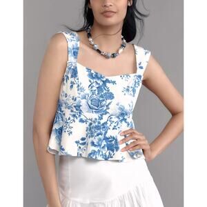 NWT Anthropologie‎ Maeve Square-Neck Peplum Tank Top, Floral, Sz S